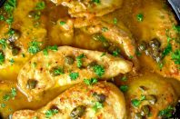Best Chicken Piccata Ever | A chicken dish that is sautéed in butter and olive oil then served in a sauce with capers, lemon juice, butter, olive oil, and chicken stock. | sodamndelish.com