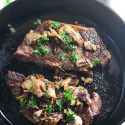 Cast Iron New York Strip with Mushrooms