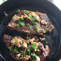 Cast Iron New York Strip with Mushrooms