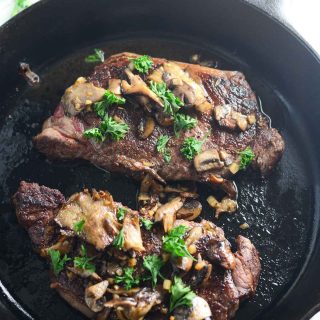 Cast Iron New York Strip with Mushrooms