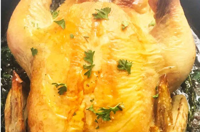 This 2 ingredient high-heat roasted whole chicken is THE best way to roast a chicken. Roasting a whole chicken at high-heat crisps the skin to perfection and it cooks so fast the white meat has less time to dry out, leaving the juiciest meat. Score! This is THE next roasted whole chicken legend. 