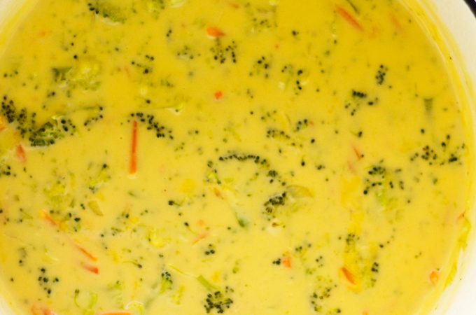 This broccoli and cheese soup is so creamy and delicious and only takes 20 minutes to make!